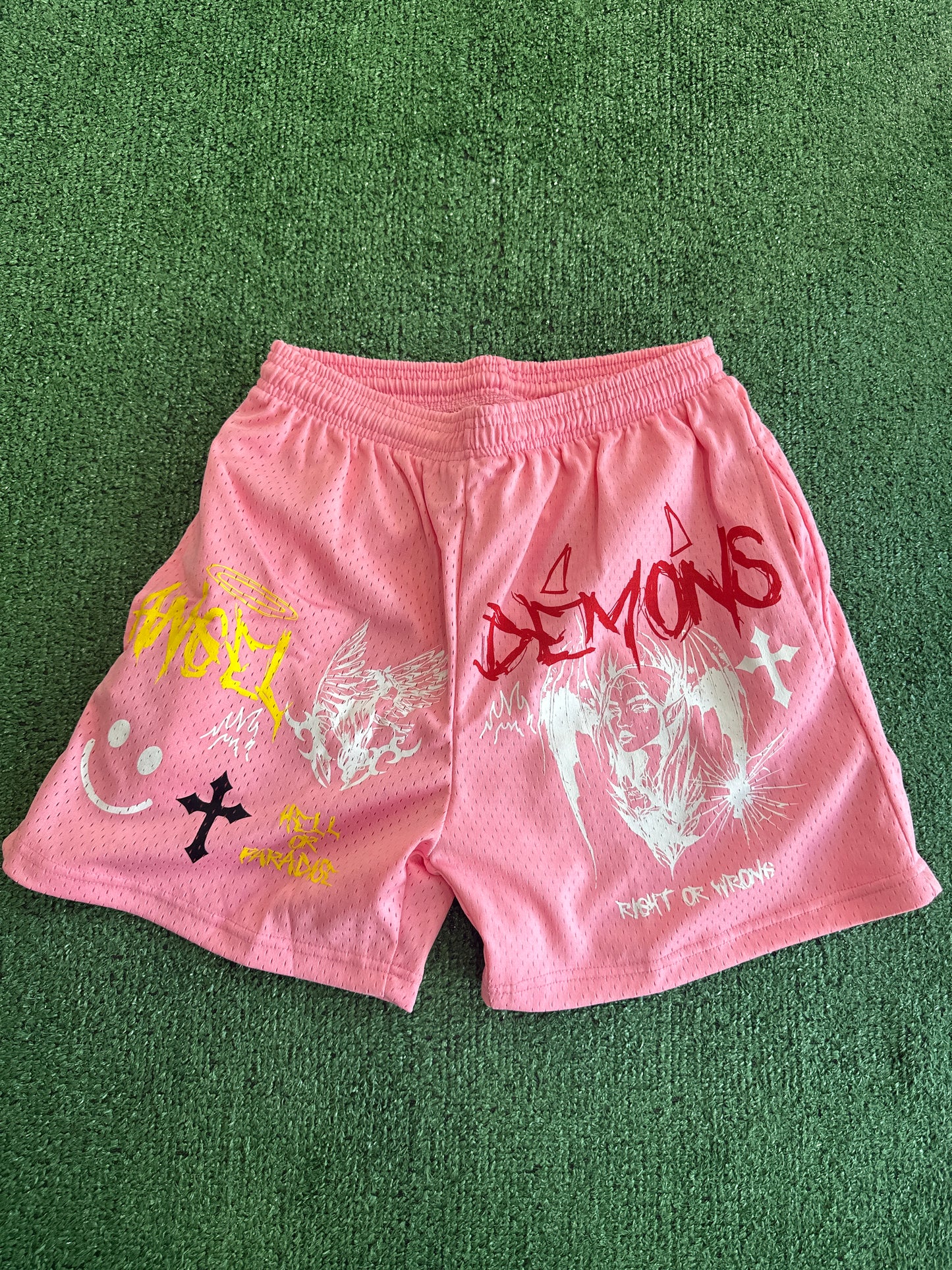 Angel vs Demon shorts pink