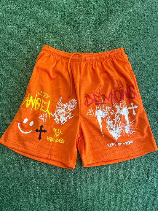 Angel vs Demon shorts orange