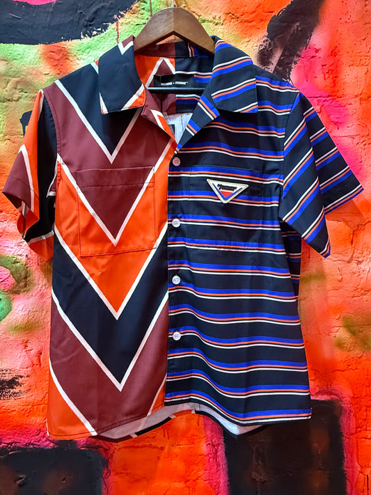 Homme Femme Double Patter Button Down Shirt